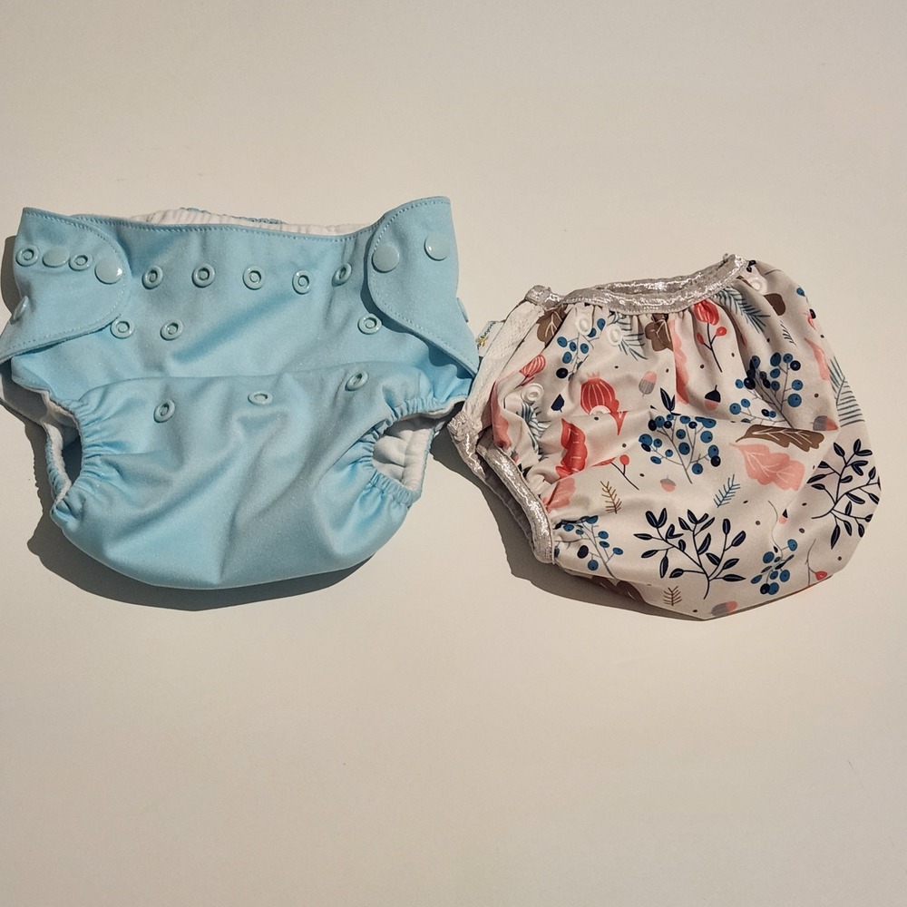 Cloth Diaper Cover Blue, Floral Reusable One Size Snaps Bundle of 2‎